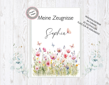 zauberhafte Zeugnismappe Sammelmappe Blumen Name personalisiert  Einschulung Schulkind Zeugnisse Lüttentüddel®